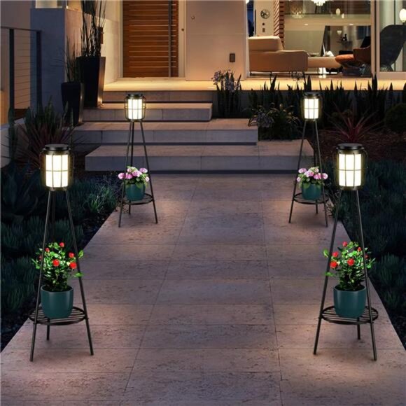 2 Pack Solar Lights Outdoor with Plant Stands, Solar Floor Lamp, Solar Powered - Picture 5 of 6